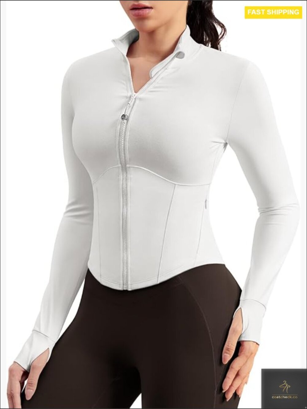 Workout Running Jacket Full Zip Athletic Cropped Gym Jacket with Thumbholes
